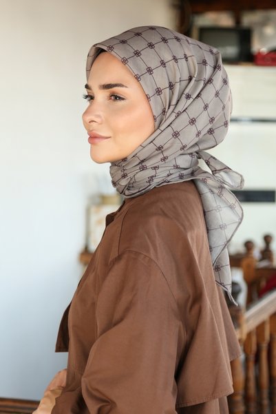 Tesettürnağme Soft Cotton Scarf Tn2001 Monogram Light Mink-03