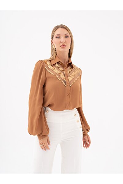 SERPİL Pul Payet Detaylı Şifon Siyah Gömlek 39090