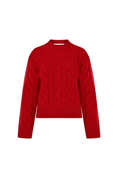 Beauty Omelette Kırmızı Saç Örgülü Kaşmir Kazak