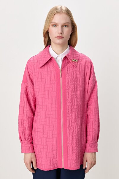 Nihan İnce Kapitone Aksesuar Detaylı Ceket Pembe