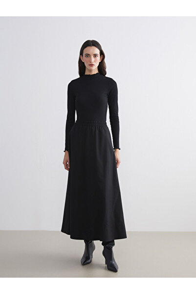 LC Waikiki Siyah Fırfırlı Dik Yaka Kadın Body