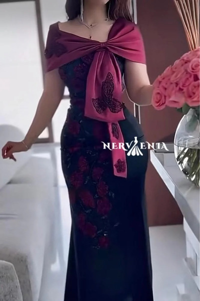 narvenia فستان روز فيونكا مطرز عنابي