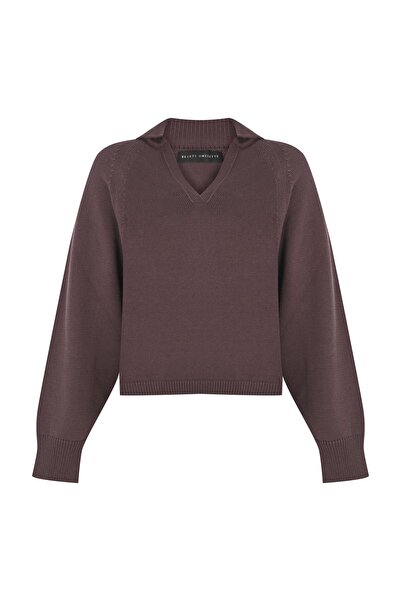 Beauty Omelette Kahverengi Polo Yaka Merserize Kazak