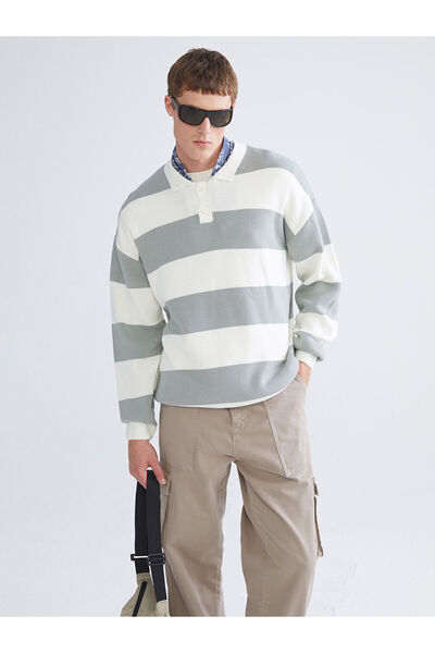 LC Waikiki Πράσινο πουλόβερ με μακρυμάνικο ριγέ ανδρικό πλεκτό πουλόβερ