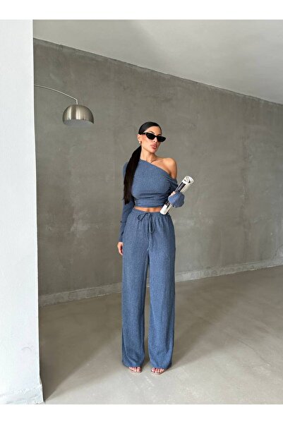 dolu butik Single Sleeve Blouse and Pants Set