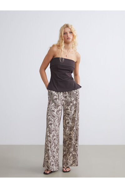 LC Waikiki Peak New Season Women's Patterned Pleated Trousers with Elastic Waist