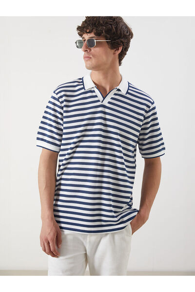 LC Waikiki Ανδρικό μπλουζάκι Özmarka New Season Polo με ριγέ λαιμόκοψη