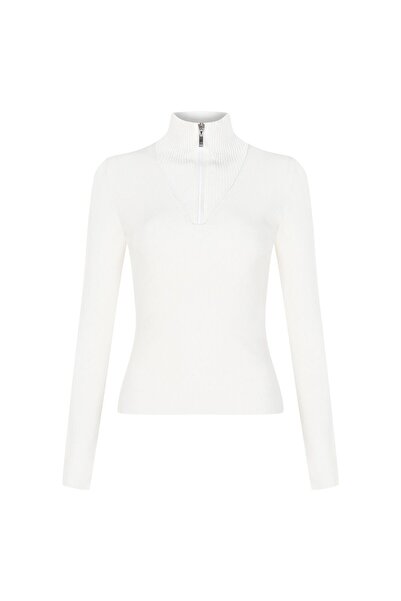 Beauty Omelette Ekru Balıkçı Yaka Fermuarlı Kazak