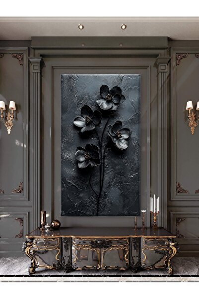 ESLEM SİYAH ÇİÇEK BASKI KANVAS TABLO