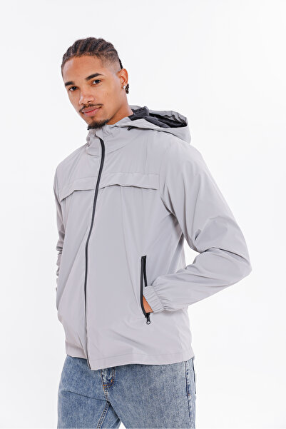 Firststops Ανδρικό γκρι υφασμάτινο Nova με κουκούλα, κομψό εποχιακό αδιάβροχο που αντιστέκεται στο νερό και τον αέρα