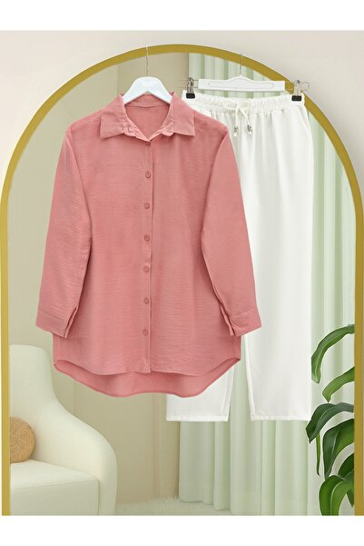 Modamorfo Long Buttoned Back Poplin Shirt -Yavruağzı