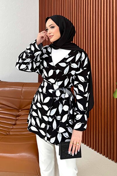 Melike Tatar Jakar Yaprak Desenli Hırka 32-7021-1
