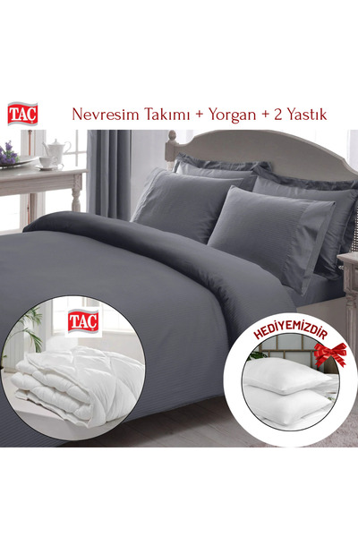 Taç Double Premium Basic Stripe Satin Duvet Cover Set Comforter Pillow