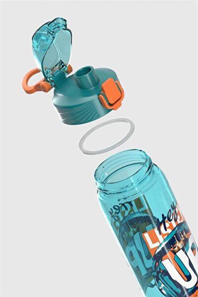 Renga Wave Patterned 630 ml Tritan Children's Water Bottle 912166 Turquoise