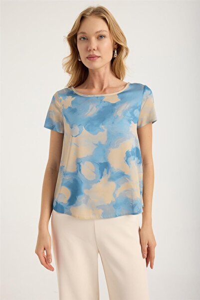 HomeStore 2 Color Patterned Short Sleeve Blouse