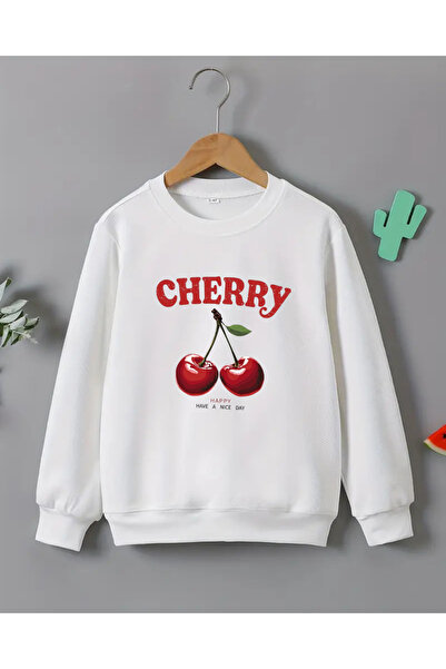 haha Kız Çocukları için Kiraz Baskılı Uzun Kollu T-shirt