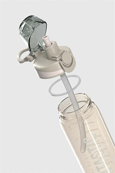 Renga Trego Sport Text Patterned 630 ml Tritan Water Bottle with Straw 912170 Beige