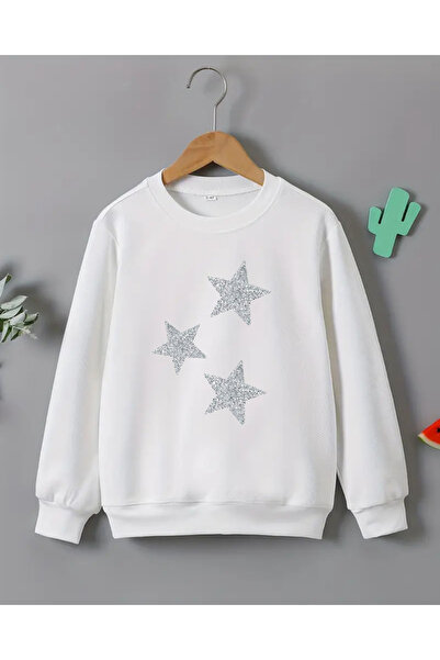 haha Kız Çocukları için Yıldız Baskılı Uzun Kollu T-shirt