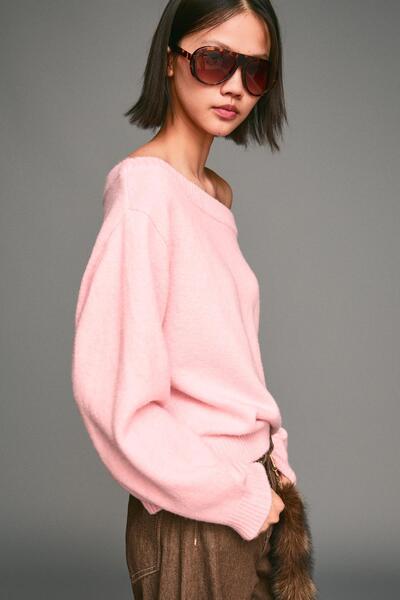 Bershka Bardot yakalı fitilli kazak