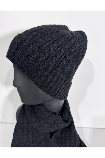 jasmina store şaç örgü desenli yumuşak tuşe atkı bere eldiven takımı