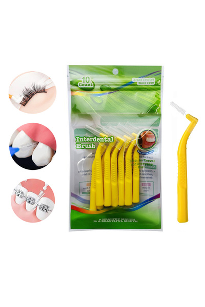 L&Wen L-Shaped Interdental Brushes Set, Non-Slip Dental Toothpick Floss for Braces 10PCS (1-1.2mm, Yellow)
