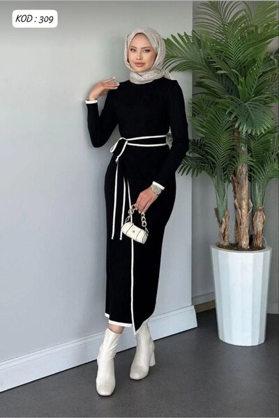 Modazeray elbise triko peştemallı