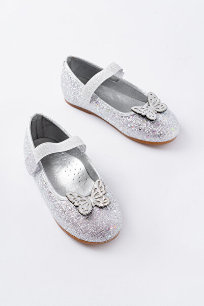 p papuccum ortopedi çocuk ayakkabıları Girl's Glittery Butterfly Non-Slip Sole Ballerinas