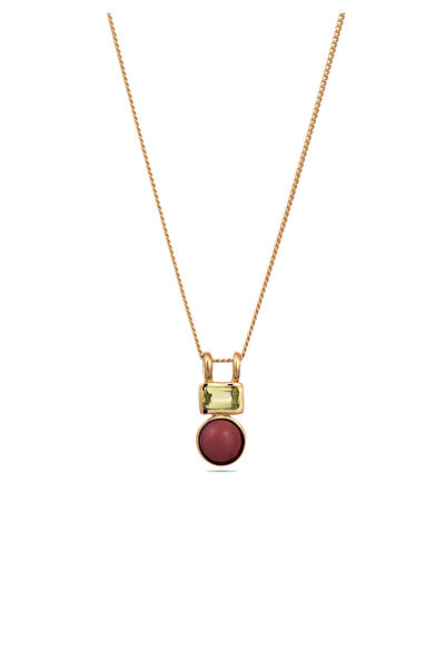 ELLI Necklace Necklace with pendant Women Square Armouredchain Agate Cabochon Red Peridot Baguette Cut Gr