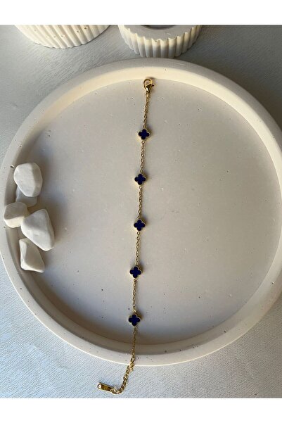 ZEYY JEWELRY BY ILKNUR سوار من الفولاذ على شكل ورقة البرسيم باللون الأزرق الداكن