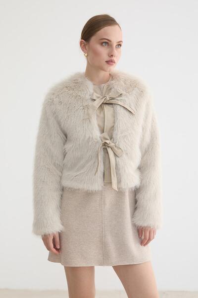 LEVURE Kadın Deri Fiyonk Detaylı Kürk TAŞ