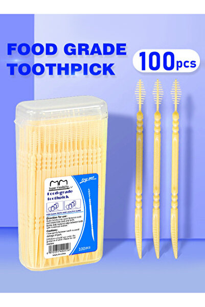 L&Wen 2-in-1 Double Head Interdental Toothpick Brush, Plastic Dental Floss 100 Pcs/Box
