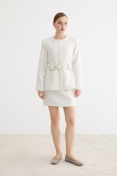 LEVURE سترة نسائية بتفاصيل حزام EKRU