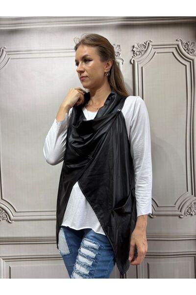 AGORATEKSTİL Women's Long Leather Vest and Cotton Blouse Set 2 Pieces