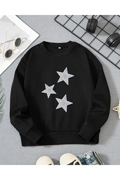 haha Kız Çocukları için Yıldız Baskılı Uzun Kollu T-shirt