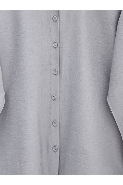 Modamorfo Long Buttoned Back Poplin Shirt - Light Gray