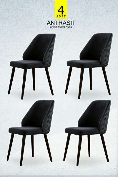 Renlife Sandalye 4 Adet Mutfak/Salon Sandalyesi Baby Face Kumaş Metal Siyah A...