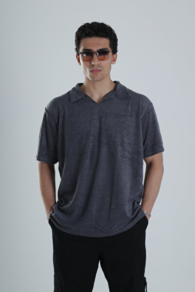 COCOPELLI Erkek Antrasit Dokuma Kumaş Relax Fit T-Shirt COC1155
