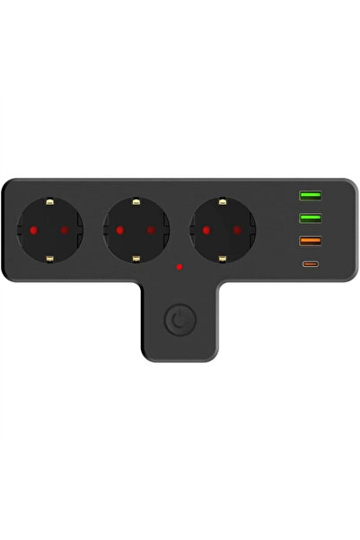 Technobox Termal Akım Korumalı Soket Priz Çoğaltıcı Kablosuz Çoklayıcı 2500W 3xUSB 2.4A 1xType-C