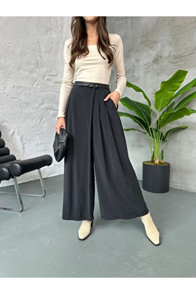 Elif Özbey Butik Black Pleated Waist Tnsl Pants