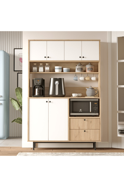 L'occi Concept Modway Serisi Kahve Köşesi Çok Amaçlı Dolap Mutfak Dolabı Sepet-Beyaz MD5-SW