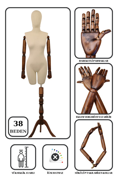 md VİTRİN DEKORASYON 38 Beden Kafalı Ahşap Ayaklı Pantolon Giyebilen Terzi Ma...