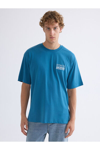 LC Waikiki Ανδρικό μπλουζάκι από βαμβάκι με στάμπα με λαιμόκοψη