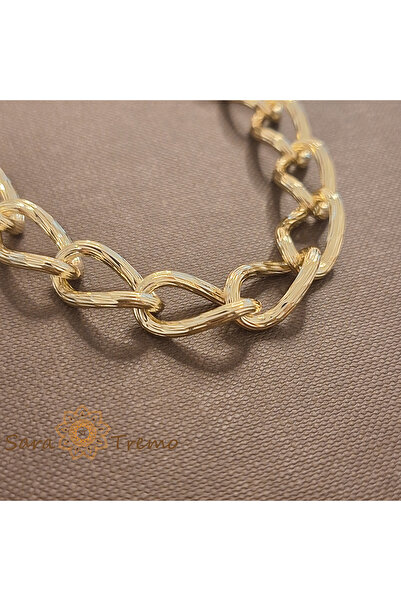 SaraTremo Brățară Ancora – unisex, placată aur 14K, zale ovale texturate, 21 cm
