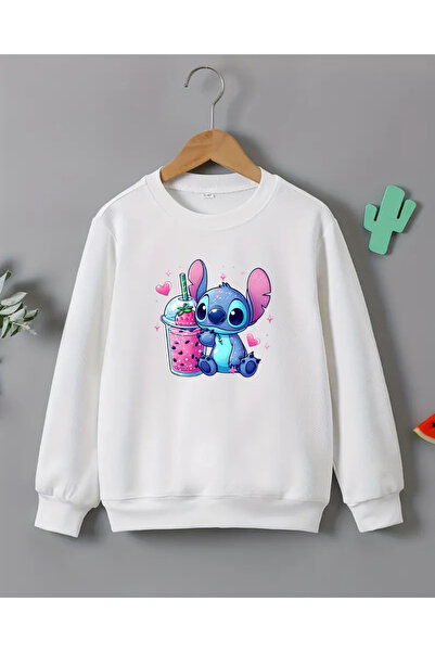 haha Kız Çocukları için Stitch Baskılı Uzun Kollu T-shirt