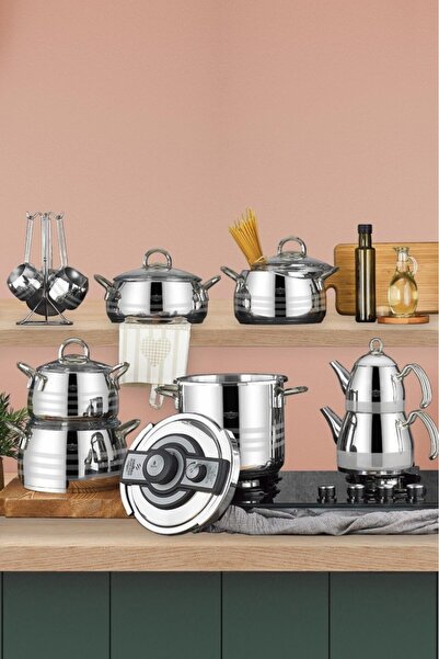 ACAR 18 Piece Acacia Platinum Steel Cookware Set 0446