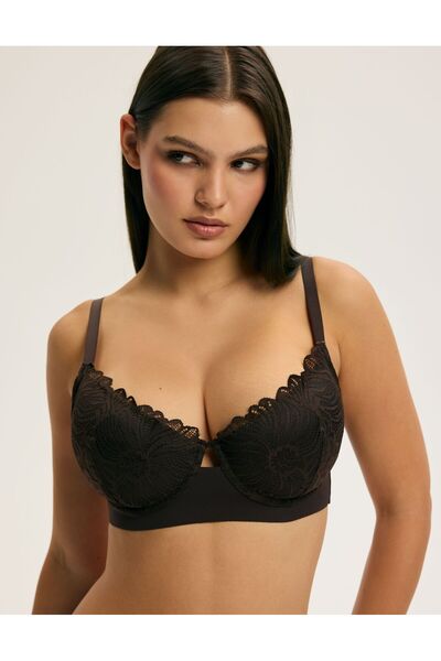 ESOTIQ Push-Up Bra Underwired Floral Lace with Wide Underband & Cut Out | Cintro