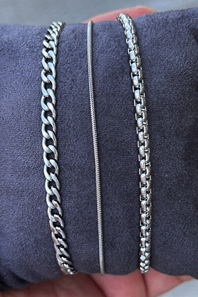 Takı Dükkanı 3Pcs Stainless Steel Bracelet Set Gift for Husband Wife Friend Lover Scb81