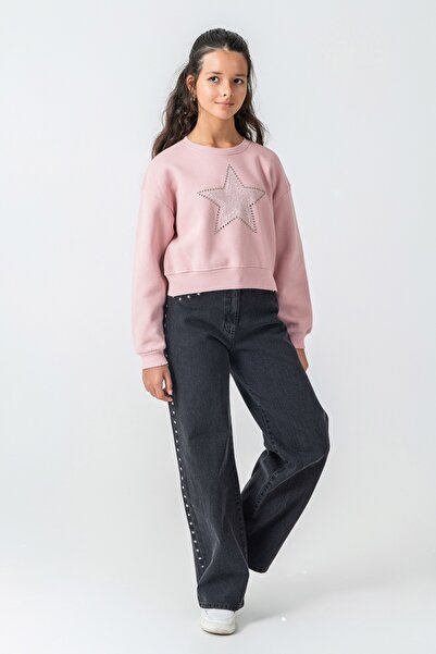 DMB BOYS & GIRLS Kız Çocuk Taş Detaylı Yıldız Baskılı Sweatshirt