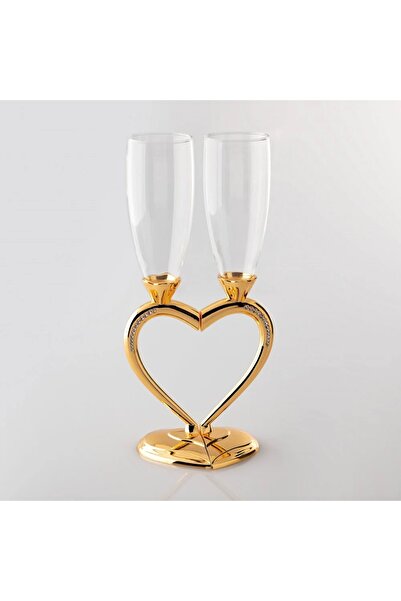 ORIAN طقم كؤوس زفاف على شكل قلب ذهبي
