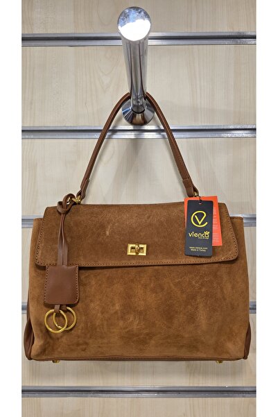 VİENCA Genuine Leather Suede Women's Hand and Shoulder Bag with Lock Detail